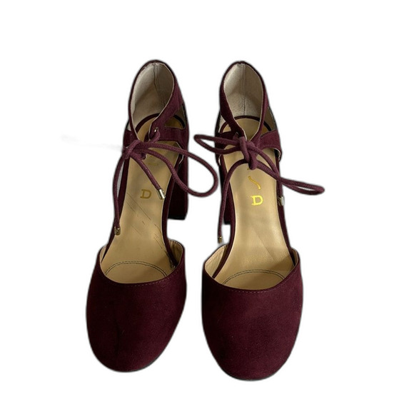 Unisa ladies burgundy ankle tie suede block heels size 8.5m - Picture 3 of 10